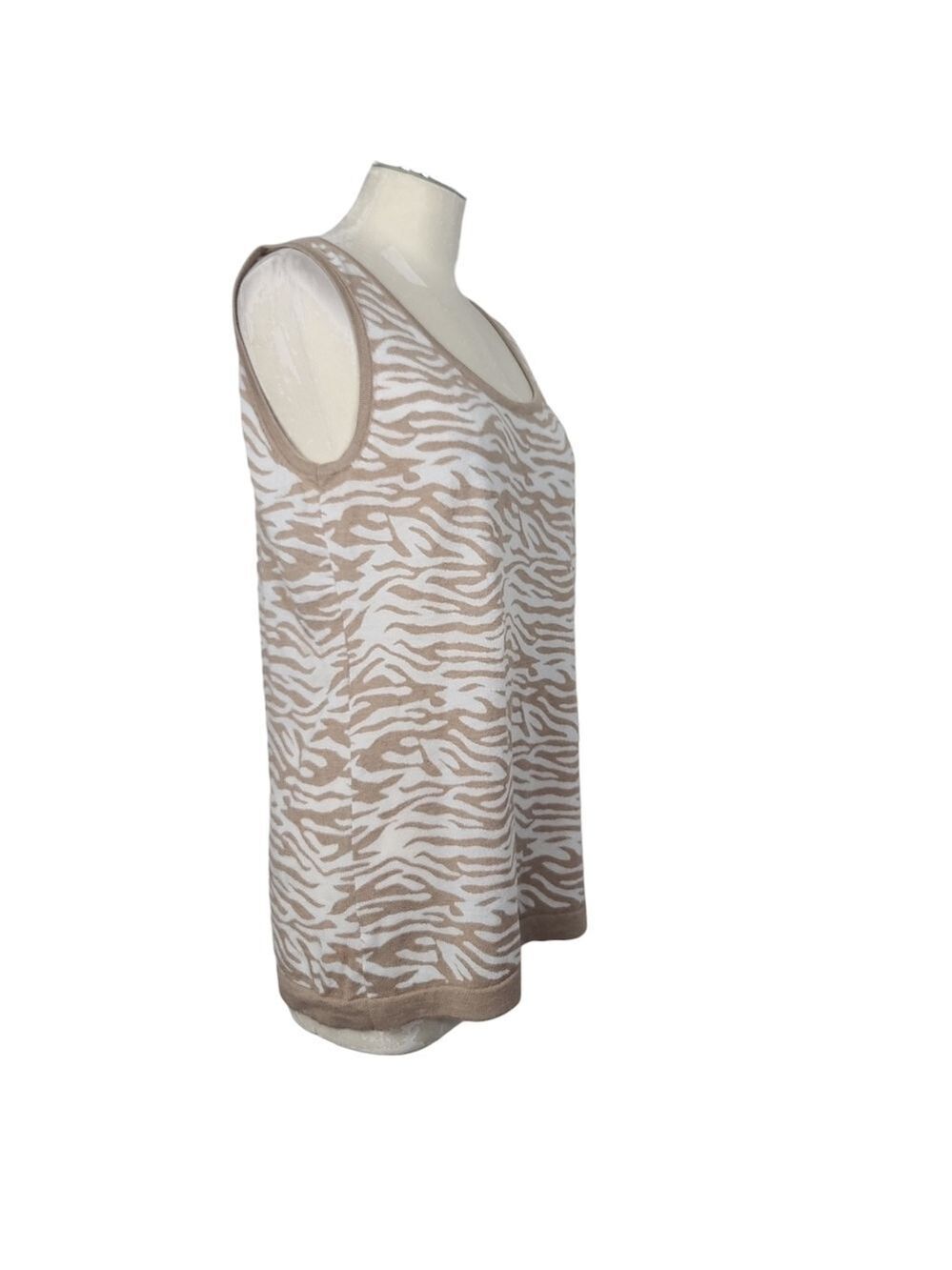 Calvin Klein Tan White Scoop Neck Animal Print Tank Top L - Picture 2 of 6